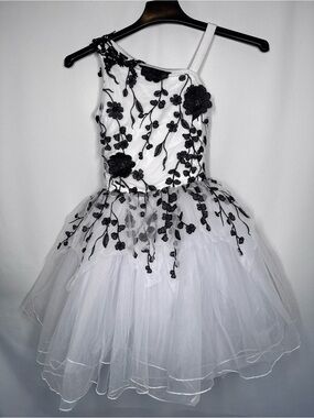 Weissman "Adieux" 18823 White Black 3D Floral Ballet Dance Costume Tutu Size LC